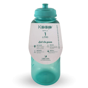 Botella Keep 1L turquesa, plástico BPA-free, boquilla rebatible, ideal para deportistas y actividades al aire libre.-2
