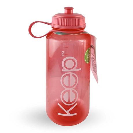 Botella Keep 1L coral, de plástico BPA-free, con boquilla rebatible y marcador de ml, ideal para deportistas y uso diario.-1