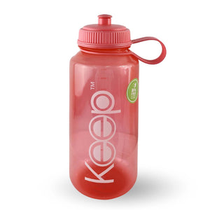 Botella Keep 1L coral, de plástico BPA-free, con boquilla rebatible y marcador de ml, ideal para deportistas y uso diario.-2