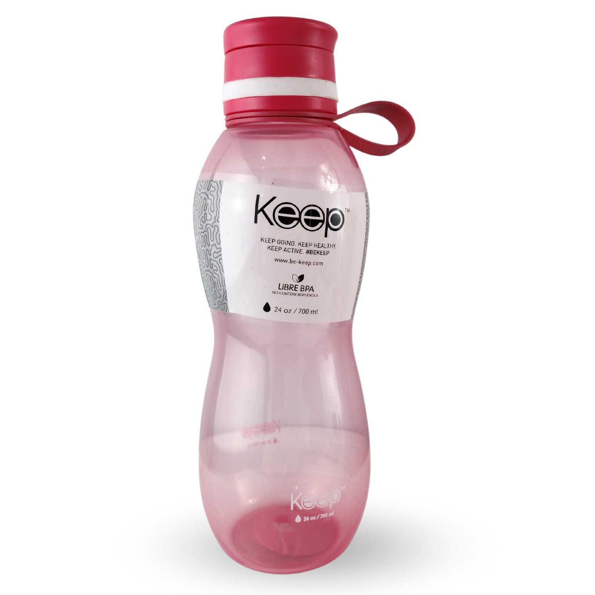 Botella Keep Value de 700ml en silicona rosa, ergonómica y libre de BPA, ideal para jugos y agua, con cierre hermético y diseño portátil.-1