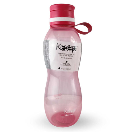 Botella Keep Value de 700ml en silicona rosa, ergonómica y libre de BPA, ideal para jugos y agua, con cierre hermético y diseño portátil.-1