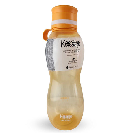 Botella Keep Value de 700ml en silicona naranja, ideal para jugos y agua, con cierre hermético y libre de BPA, perfecta para el gimnasio y oficina.-1