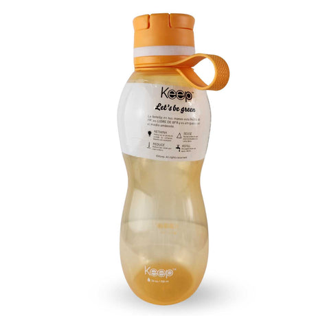 Botella Keep Value de 700ml en silicona naranja, ideal para jugos y agua, con cierre hermético y libre de BPA, perfecta para el gimnasio y oficina.-2