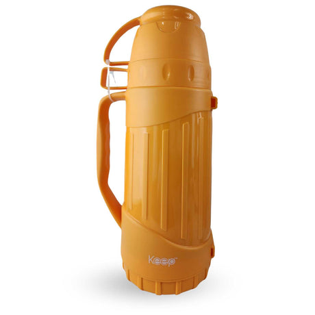 Termo Keep 1.8L naranja de acero inoxidable, ideal para camping y senderismo, mantiene bebidas frías o calientes hasta 12 horas.-1