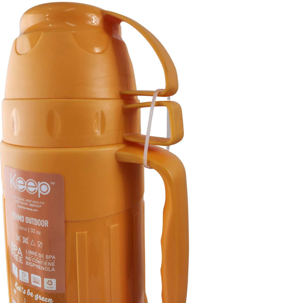 Termo Keep 1.8L naranja de acero inoxidable, ideal para camping y senderismo, mantiene bebidas frías o calientes hasta 12 horas.-3