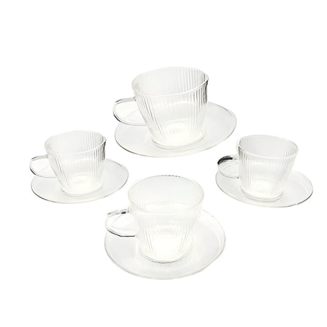 Set de 4 tazas de vidrio transparente para espresso de 110ml con platillos, elegante y resistente, ideal para uso diario y ocasiones especiales.-1