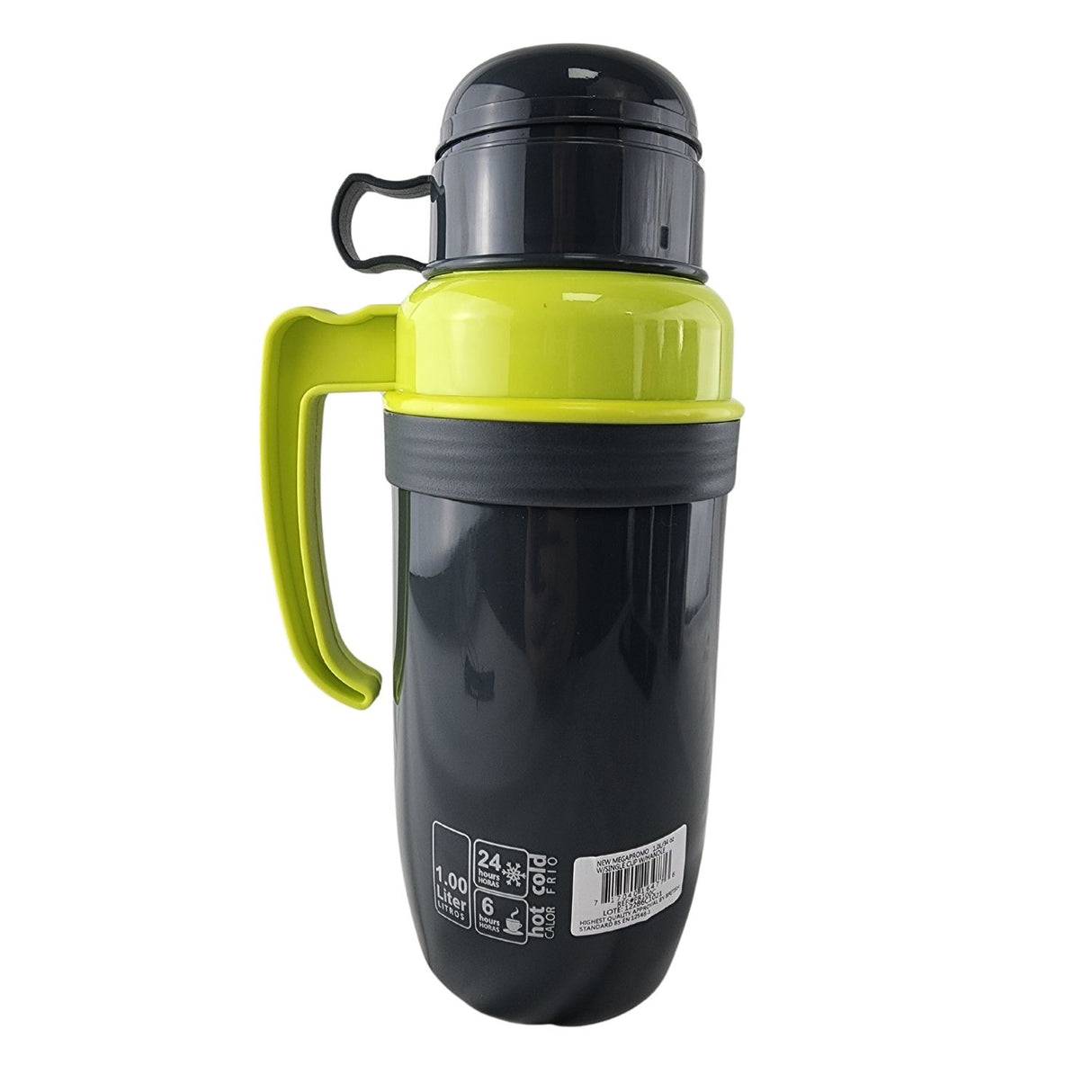 Termo New Mega verde de 1L en acero inoxidable y vidrio, ideal para mantener bebidas calientes o frías por horas, con tapa hermética.-1-3-1-1