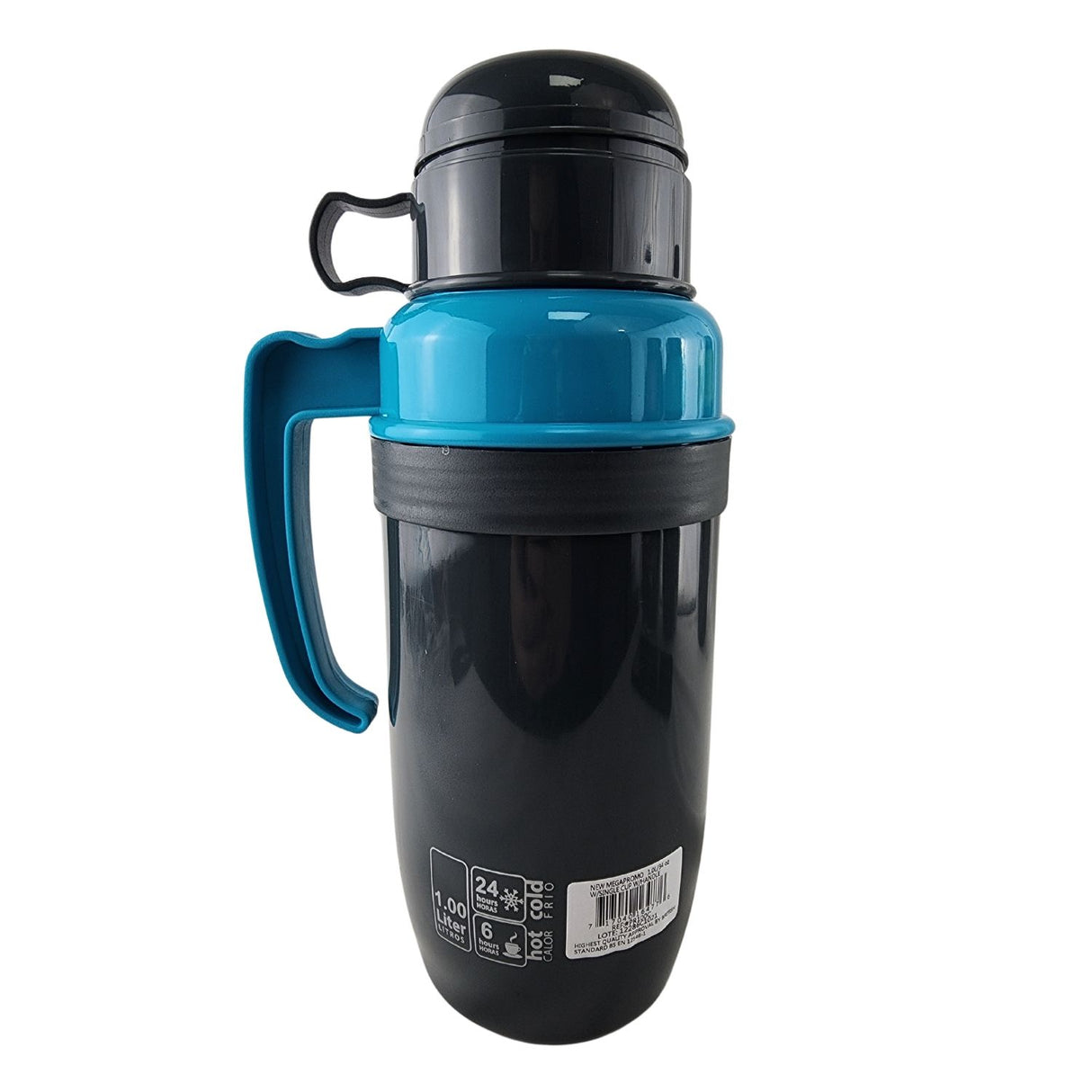 Termo New Mega celeste de 1L, acero inoxidable y vidrio, ideal para mantener bebidas calientes o frías por horas. Perfecto para llevar.-1-3-1-1
