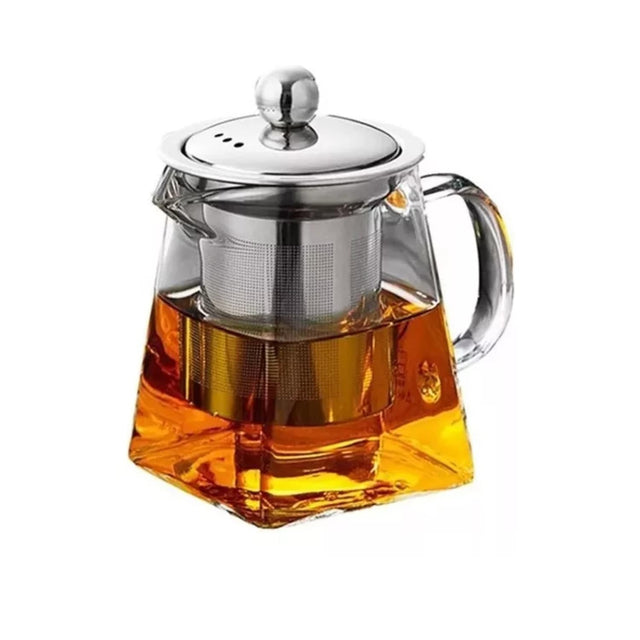 Tetera De Vidrio Infusora Cuadrada Filtro 750mL Cocina Hogar. Diseño elegante y resistente, ideal para preparar tés e infusiones. ¡Compra ahora!-1-1