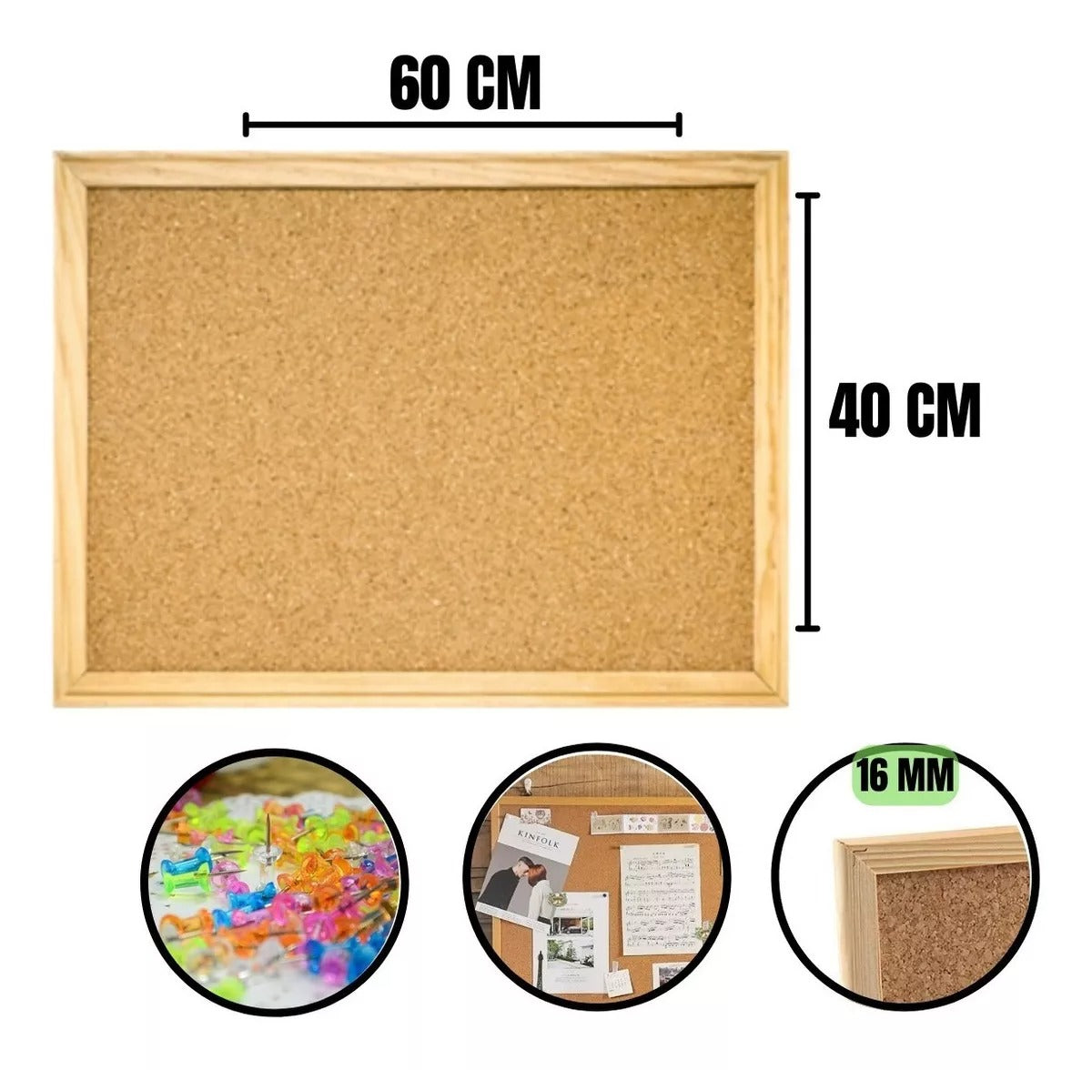 Pizarra Corcho Con Marco De Madera 40x60cm Mejora tu comunicación visual con esta pizarra elegante. ¡Haz tu compra ahora y organiza tus ideas!-4
