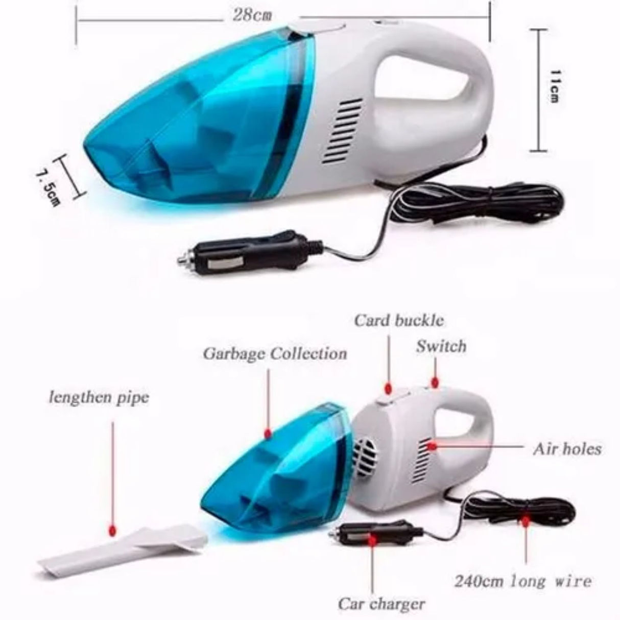 Aspiradora Portatil Autos Azul 12V Limpieza Eficiente. Compacta y potente, ideal para mantener tu auto impecable. ¡Compra ahora!-4