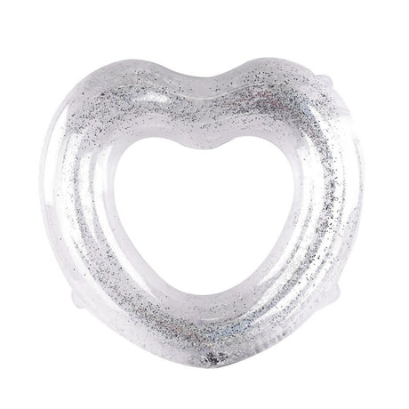 Flotador Corazón Inflable Brillos Plateado 90cm. Diseño llamativo y resistente, ideal para disfrutar en la piscina o la playa. ¡Compra ahora!-1