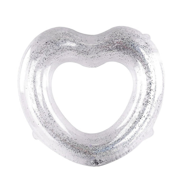 Flotador Corazón Inflable Brillos Plateado 90cm. Diseño llamativo y resistente, ideal para disfrutar en la piscina o la playa. ¡Compra ahora!-1