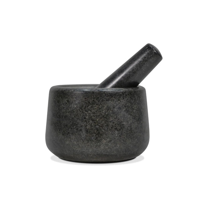 Mortero Marmol Fontina Moledor con Mazo de 12x8cm Negro, ideal para moler especias y hierbas. Mejora tus recetas y adquiere el tuyo hoy mismo.-1