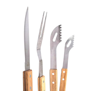Set Parrillero 3 Pzs Espatula Horquilla Pinza 39cm Mango Madera Mejora tus asados con este set de herramientas ergonómicas. ¡Haz tu pedido y disfruta de la parrilla!-3