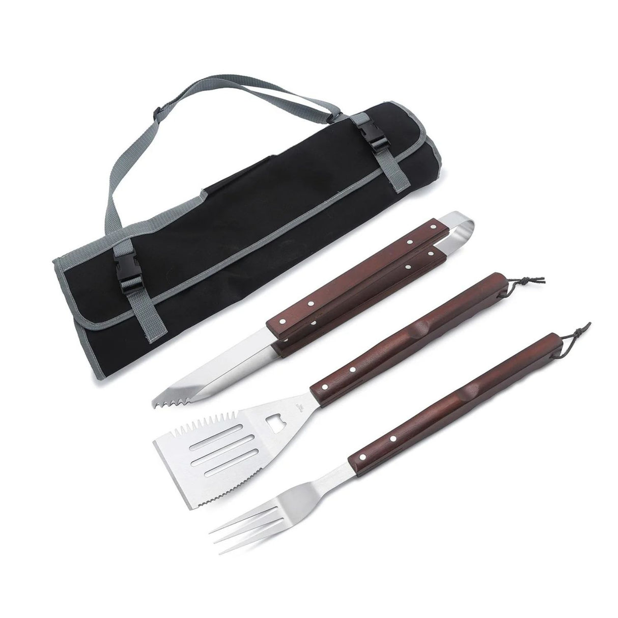 Set Parrillero 3 Piezas Espatula Horquilla Pinza Con Funda. Disfruta asados perfectos con herramientas de calidad. ¡Haz tu pedido y mejora tu experiencia!-1