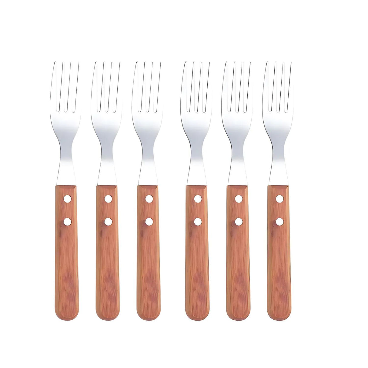 Set 12 Piezas Tenedores Cuchillos Parrilleros Mango Madera Mejora tu experiencia de parrilla con este set elegante y funcional. ¡Haz tu pedido ahora!-2