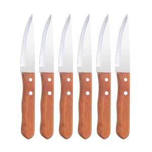 Set 6 Cuchillos Parrilleros de 22cm Acero Mango Madera. Disfruta de cortes precisos y cómodos en tus parrillas. ¡Haz tu pedido y mejora tu experiencia de cocina al aire libre!-1