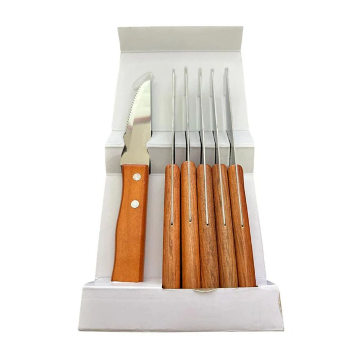 Set 6 Cuchillos Parrilleros de 22cm Acero Mango Madera. Disfruta de cortes precisos y cómodos en tus parrillas. ¡Haz tu pedido y mejora tu experiencia de cocina al aire libre!-3