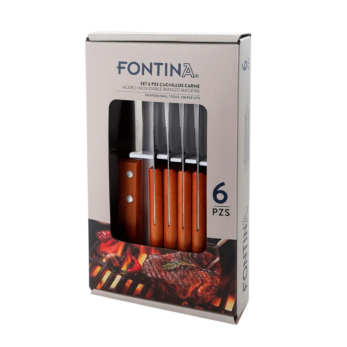 Set 6 Cuchillos Parrilleros de 22cm Acero Mango Madera. Disfruta de cortes precisos y cómodos en tus parrillas. ¡Haz tu pedido y mejora tu experiencia de cocina al aire libre!-4