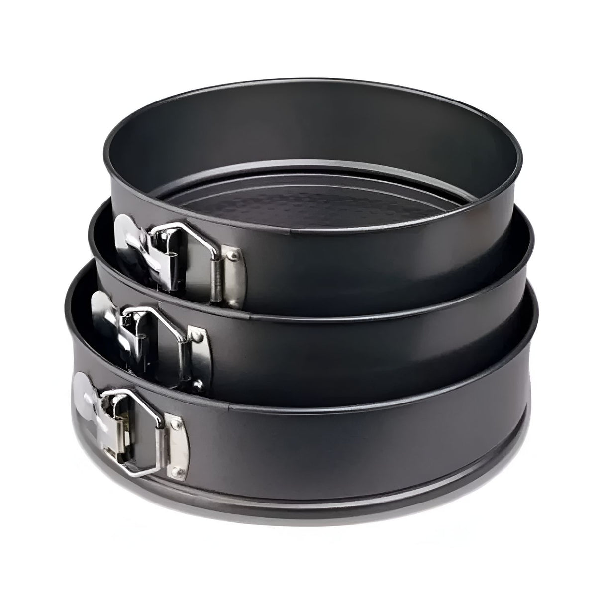Set de 3 moldes desmontables antiadherentes de 24, 26 y 28 cm. Resistentes hasta 230°C, ideales para repostería y cocina profesional. ¡Haz postres perfectos!-1