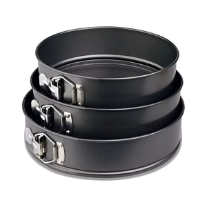 Set de 3 moldes desmontables antiadherentes de 24, 26 y 28 cm. Resistentes hasta 230°C, ideales para repostería y cocina profesional. ¡Haz postres perfectos!-1