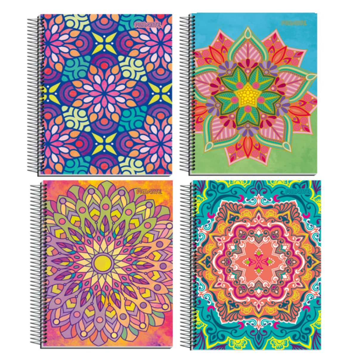 Pack de 6 cuadernos con diseño de mandalas, tapas duras y espiral. Perfectos para apuntes, bocetos y planificación. ¡Dale color a tu creatividad, cómpralos ahora!-1