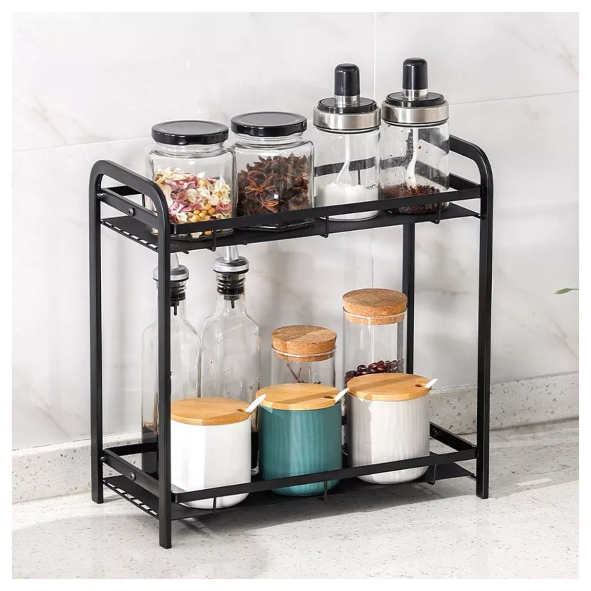 Estante Metálico Cocina Baño Organizador Doble Nivel Negro Maximiza tu espacio y organiza con estilo. Descubre cómo transformar tu hogar hoy.-3-1