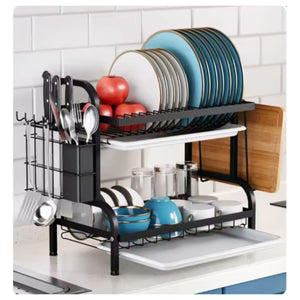 Escurridor Platos Doble Nivel Cocina Organizador Negro Maximiza el espacio en tu cocina y organiza tus platos. Descubre cómo mejorar tu hogar hoy.-2-1