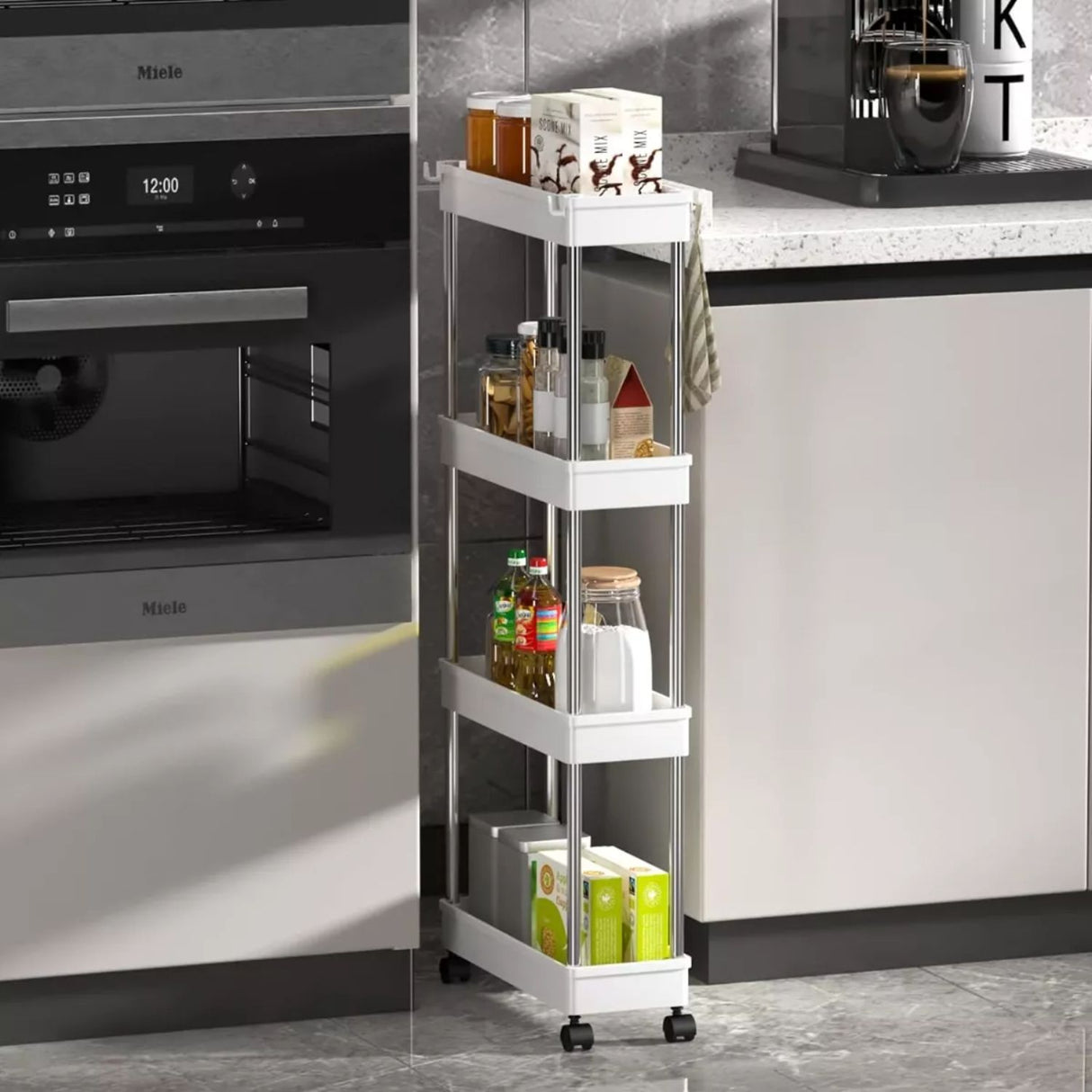 Estantería Plástica Rodante Blanca 4 Niveles Organizador Maximiza tu espacio y organiza con estilo. Descubre la solución perfecta para tu hogar.-2-1