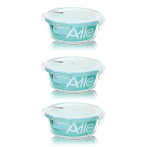 Pack 3 Contenedores Hermetico Vidrio Redondo 370mL Allegra. Mantén tus alimentos frescos y organizados. ¡Compra ahora y mejora tu cocina!-1
