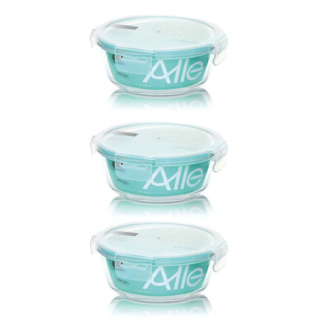 Pack 3 Contenedores Hermetico Vidrio Redondo 370mL Allegra. Mantén tus alimentos frescos y organizados. ¡Compra ahora y mejora tu cocina!-1