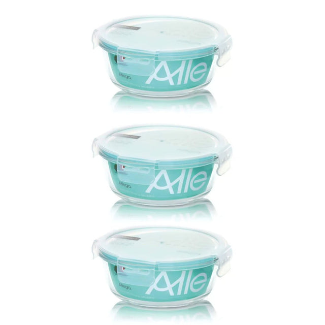 Pack 3 Contenedores Hermetico Vidrio Redondo 370mL Allegra. Mantén tus alimentos frescos y organizados. ¡Compra ahora y mejora tu cocina!-1