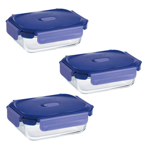 Pack 3 Contenedores Vidrio Hermético Rectangular 650mL Luminarc. Mantén tus alimentos frescos y organizados. ¡Compra ahora y mejora tu cocina!-1