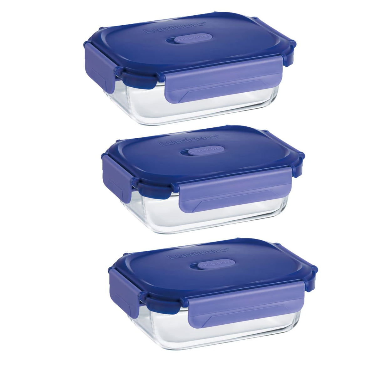Pack 3 Contenedores Vidrio Hermético Rectangular 1040mL Luminarc. Mantén tus alimentos frescos y organizados. ¡Compra ahora y mejora tu cocina!-1