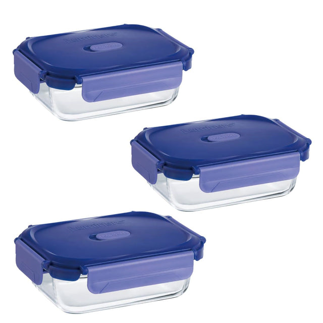 Pack 3 Contenedores Vidrio Hermético Rectangular 1520mL Luminarc. Mantén tus alimentos frescos y organizados. ¡Compra ahora y mejora tu cocina!-1