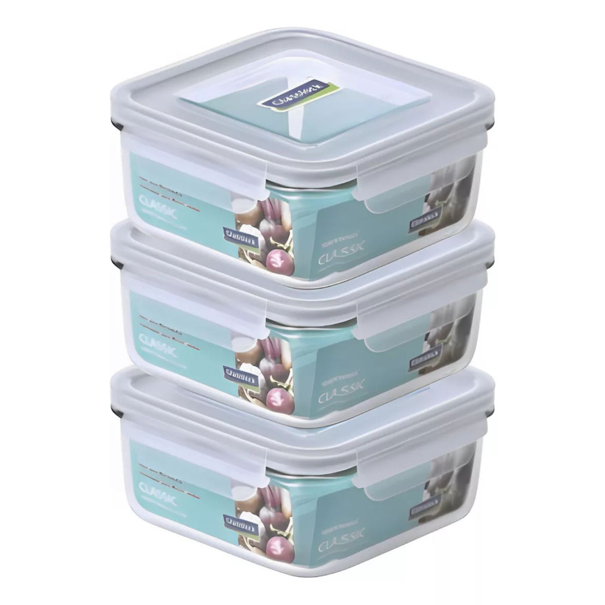 Pack 3 Contenedores Vidrio Hermetico Cuad 1200mL Glasslock. Mantén tus alimentos frescos y organizados. ¡Compra ahora y mejora tu cocina!-1
