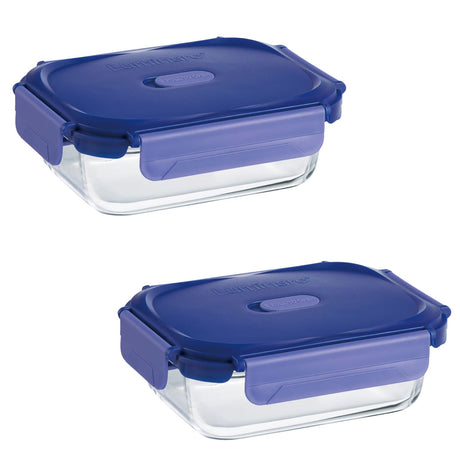 Pack 2 Contenedores Vidrio Hermético Rectangular 370mL Luminarc. Perfectos para conservar frescura y sabor. ¡Compra ahora y organiza tu cocina!-1