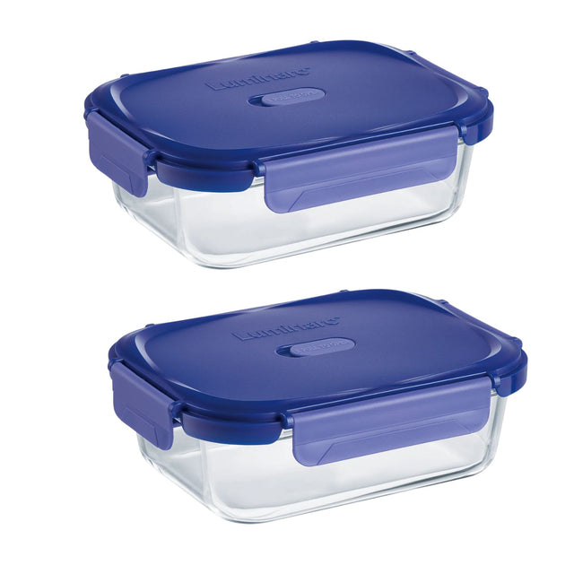 Pack 2 Contenedores Vidrio Hermético Rectangular 1040mL Luminarc. Mantén tus alimentos frescos y organizados. ¡Compra ahora y mejora tu cocina!-1
