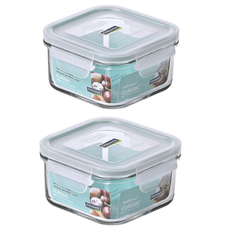 Pack 2 Contenedores Vidrio Hermetico Cuad 490mL Glasslock. Mantén tus alimentos frescos y organizados. ¡Compra ahora y disfruta de la calidad!-1