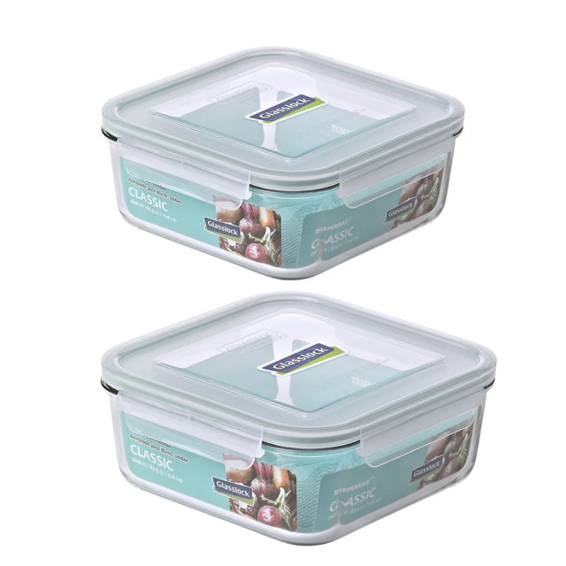 Pack 2 Contenedores Vidrio Hermetico Cuad 2600mL Glasslock. Mantén tus alimentos frescos y organizados. ¡Compra ahora y mejora tu cocina!-1