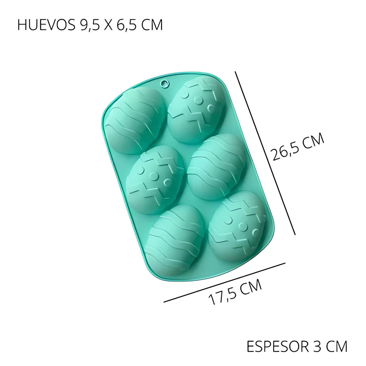 Molde Silicona Bandeja 6 Huevos de Pascua Grande Turquesa. Perfecto para crear dulces únicos y divertidos. ¡Compra ahora y sorprende a todos!-2