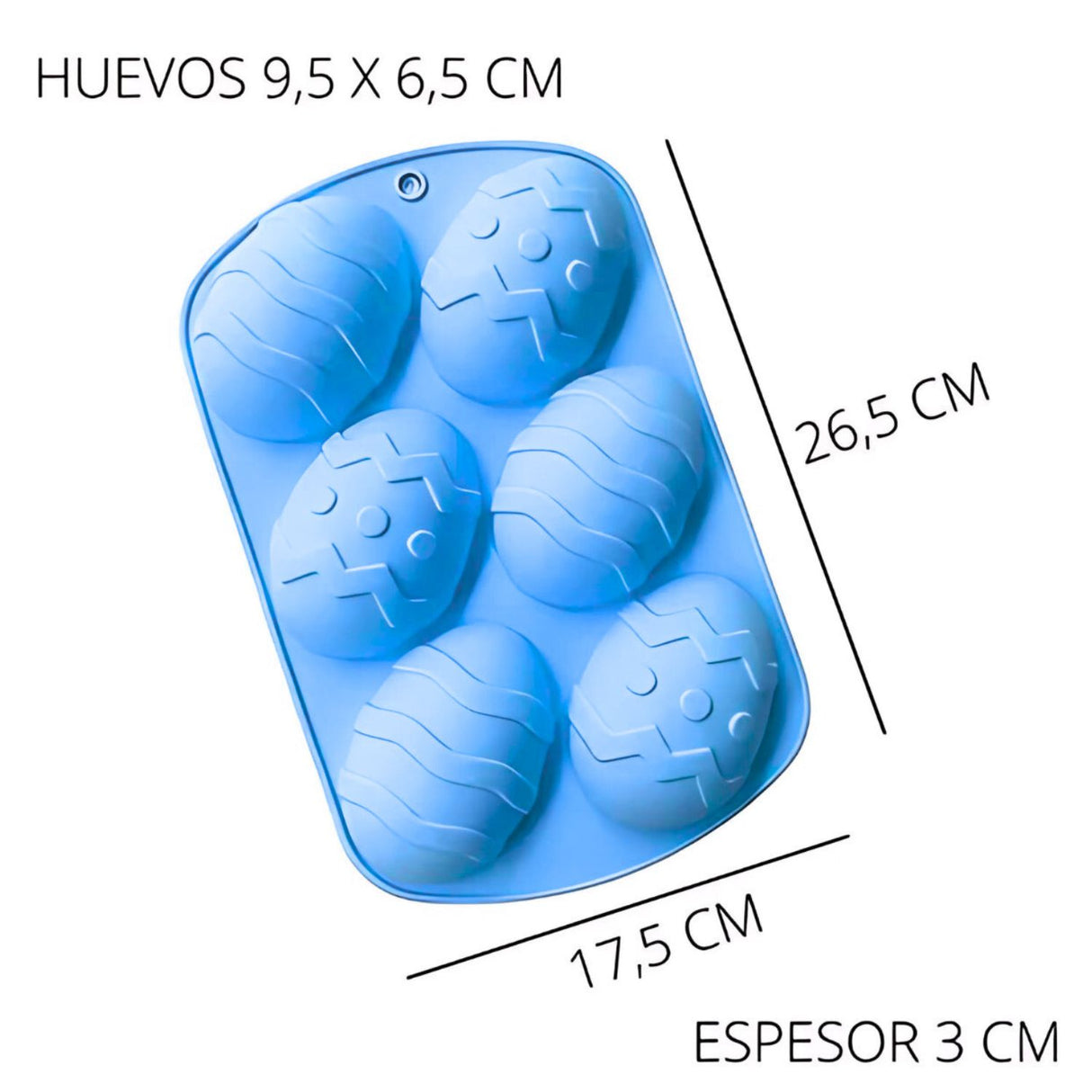 Molde Silicona Bandeja de 6 Huevos de Pascua Grande Celeste. Perfecto para crear dulces únicos y coloridos. ¡Compra ahora y sorprende a todos!-2