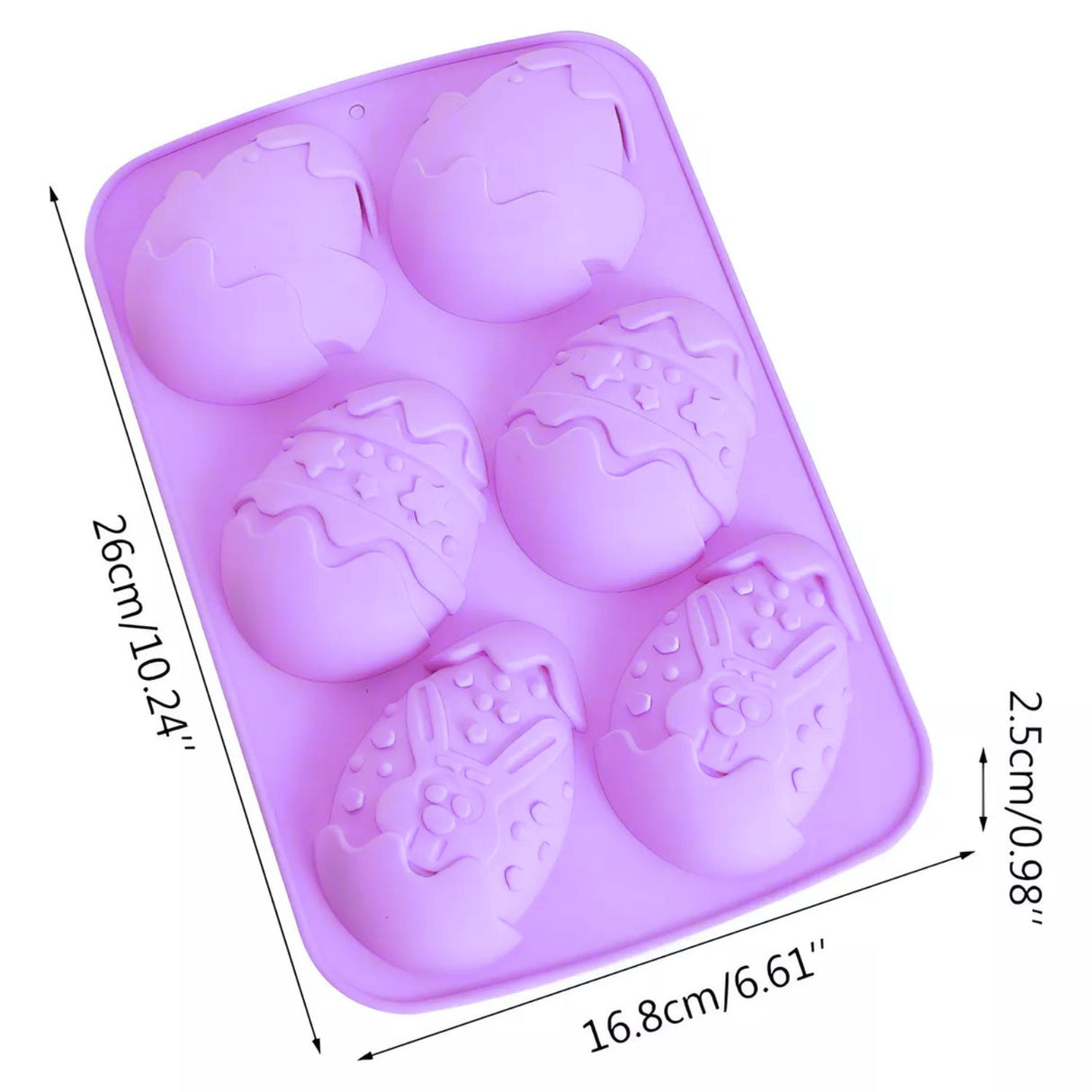 Molde Silicona Bandeja 6 Huevos de Pascua Grande Violeta. Perfecto para crear dulces únicos y festivos. ¡Compra ahora y sorprende a todos!-2