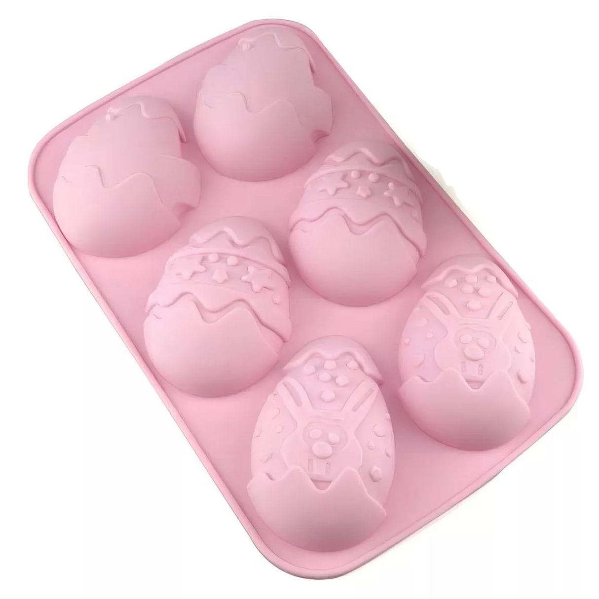 Molde Silicona Bandeja 6 Huevos de Pascua Grande Rosado. Perfecto para crear dulces únicos y festivos. ¡Compra ahora y sorprende a todos!-1