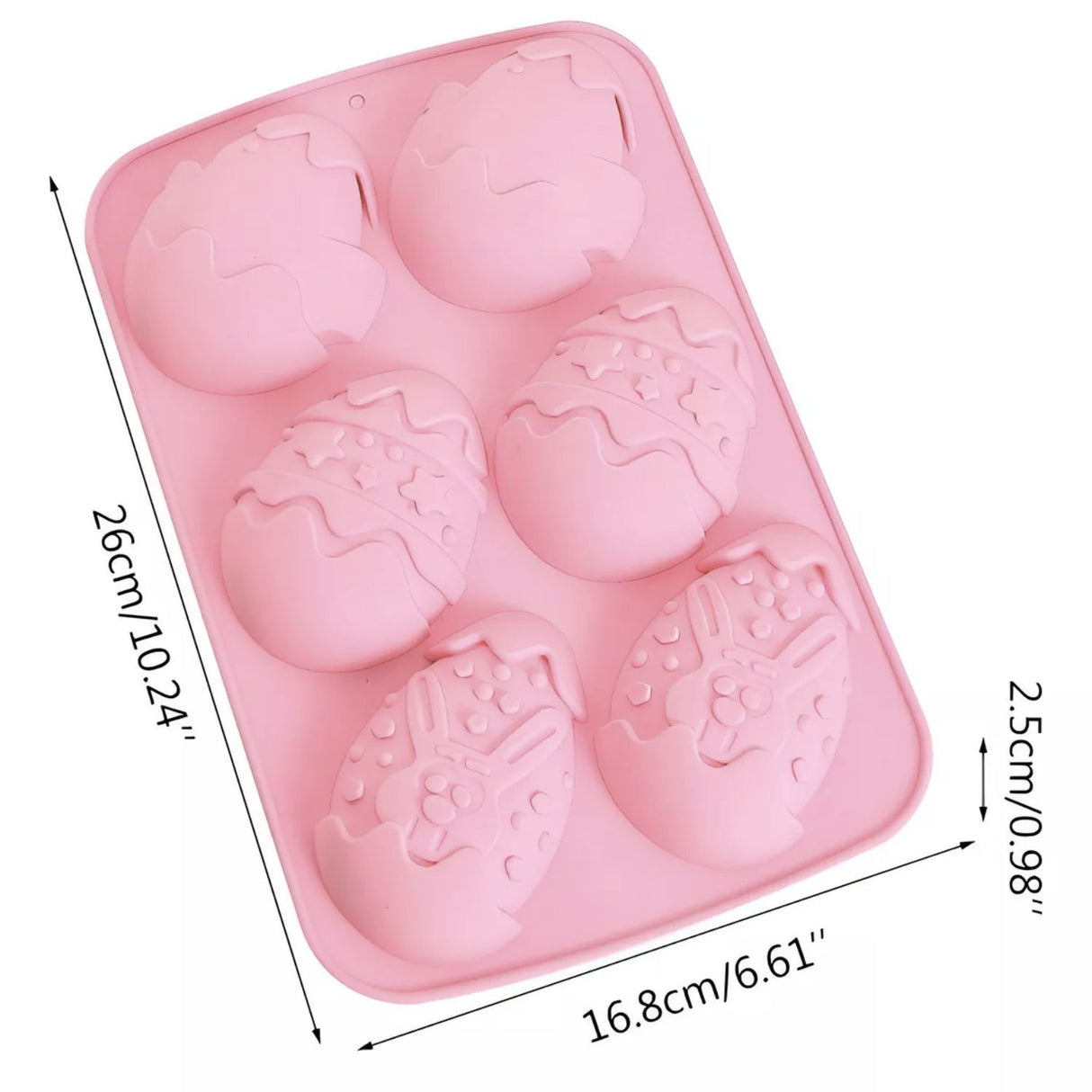 Molde Silicona Bandeja 6 Huevos de Pascua Grande Rosado. Perfecto para crear dulces únicos y festivos. ¡Compra ahora y sorprende a todos!-2