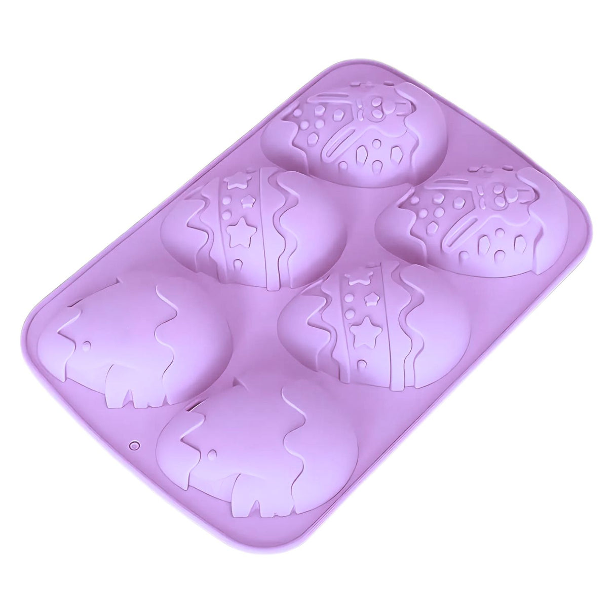 Molde Silicona Bandeja de 6 Huevos de Pascua Grande Violeta. Perfecto para crear dulces únicos y coloridos. ¡Compra ahora y sorprende a todos!-1