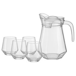 Set Jarra Vidrio 1400mL 4 Vasos 330mL Mesa Moderna. Diseño geométrico elegante y funcional. ¡Ideal para reuniones!-1-1-1-1