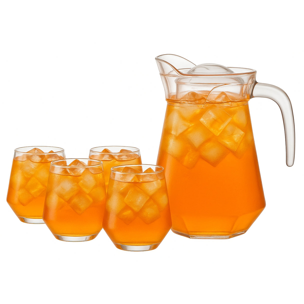 Set Jarra Vidrio 1400mL 4 Vasos 330mL Mesa Moderna. Diseño geométrico elegante y funcional. ¡Ideal para reuniones!-1-2-1-1