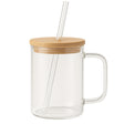 Mug Vidrio 450mL Bombilla Tapa Bambú Té Infusiones. Ideal para bebidas frías o calientes. ¡Reutiliza con estilo!-1